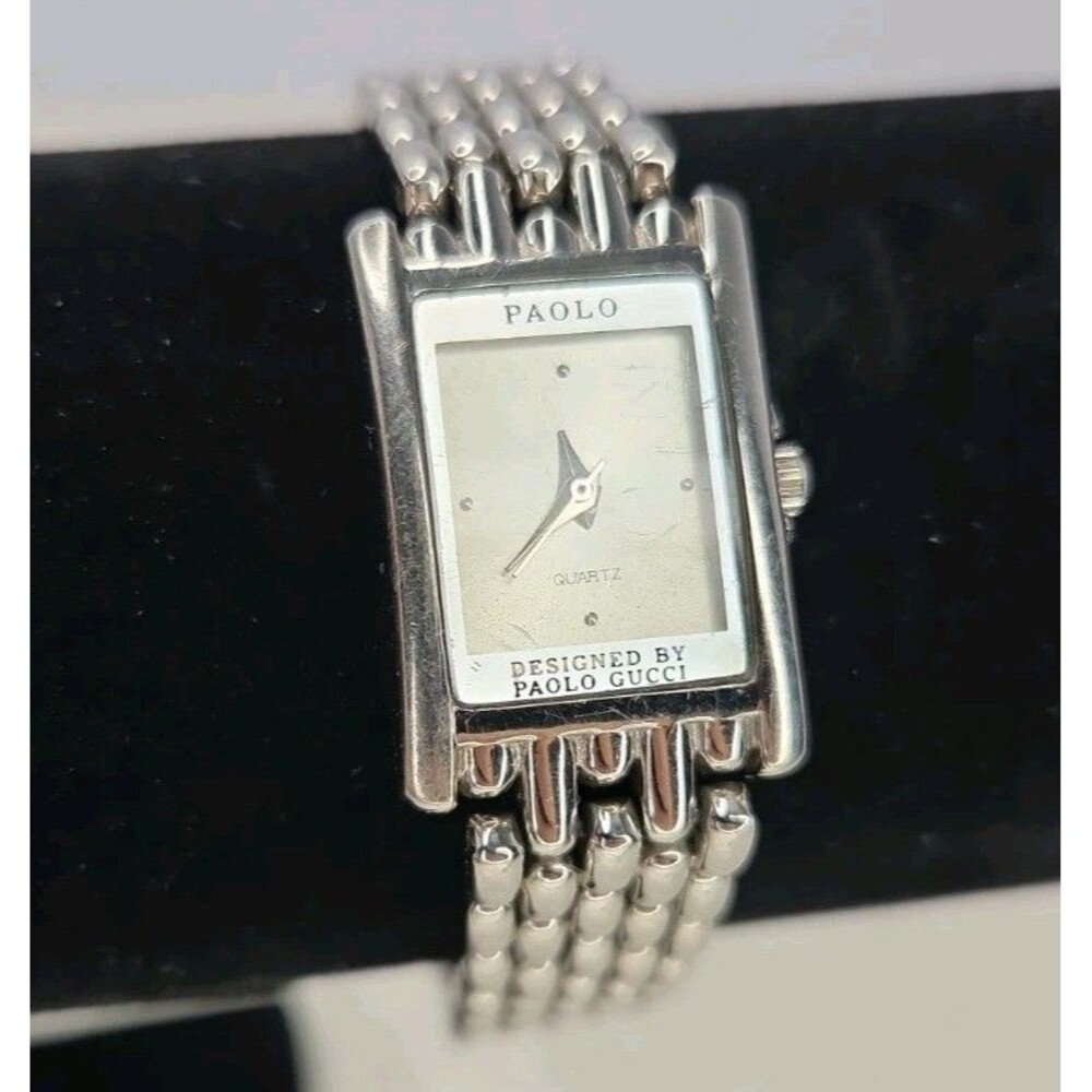 Vintage Paolo GUCCI Metal Silvertone Link Ladies Elegant Watch 7.5" Wrist *WORKS